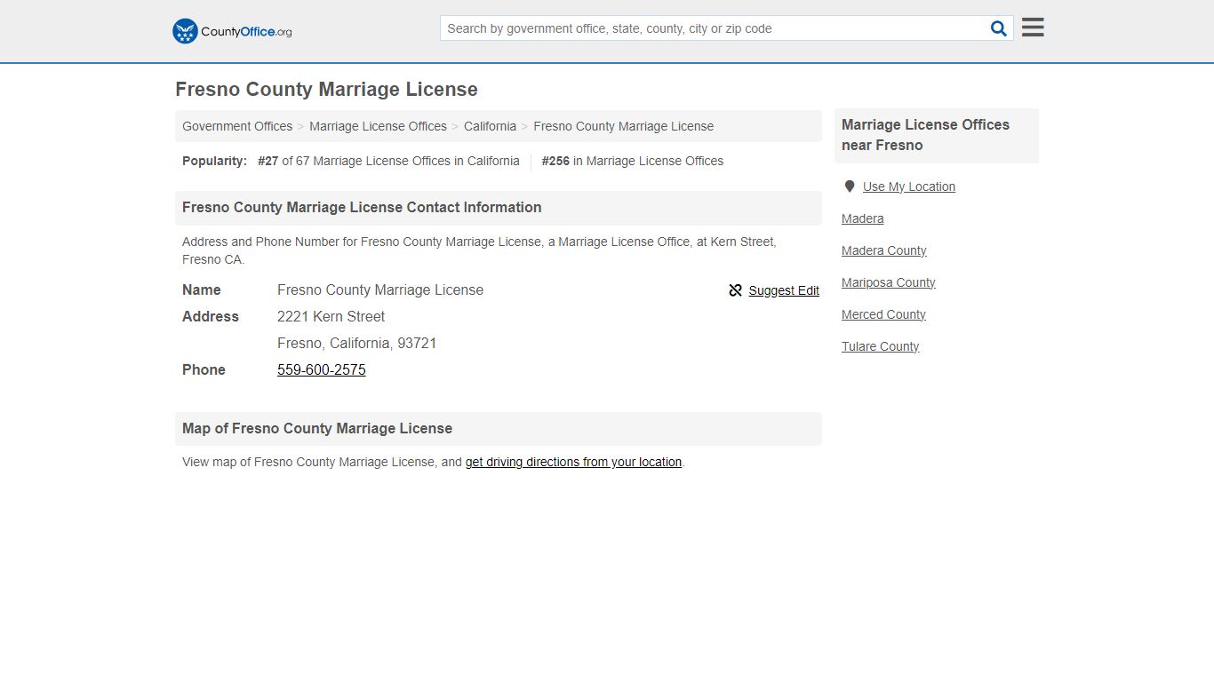 Fresno County Marriage License - Fresno, CA (Address and Phone)