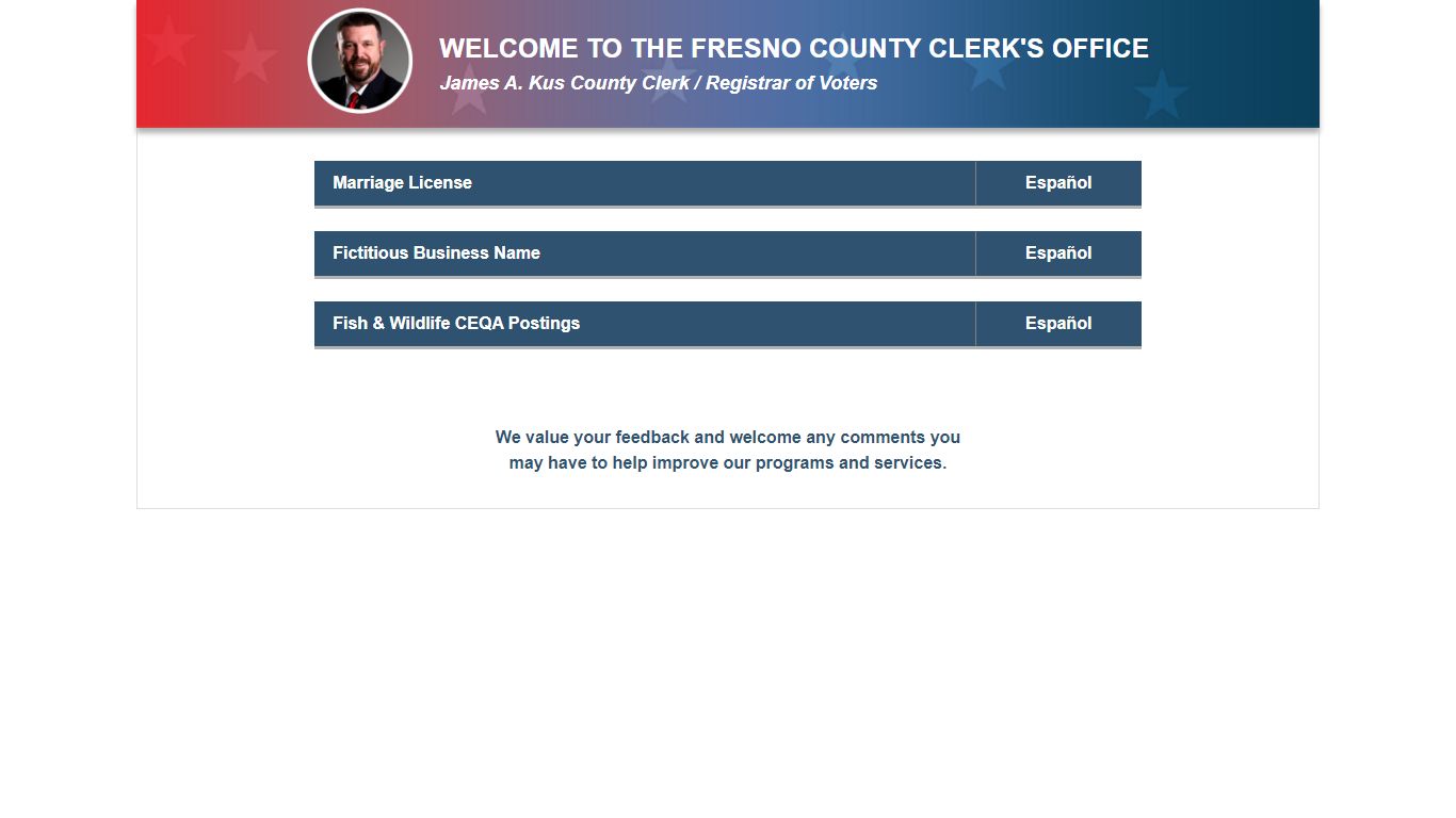 WELCOME TO THE FRESNO COUNTY CLERK'S OFFICE